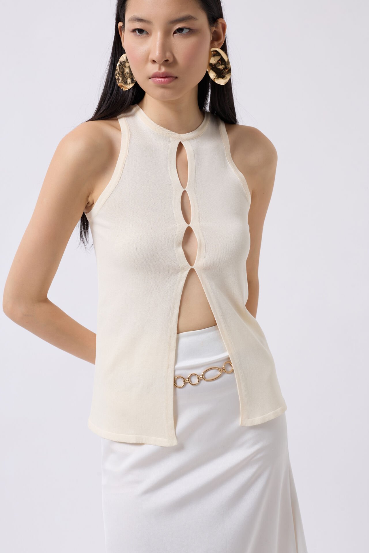 Halter Neck Chest Detail Blouse