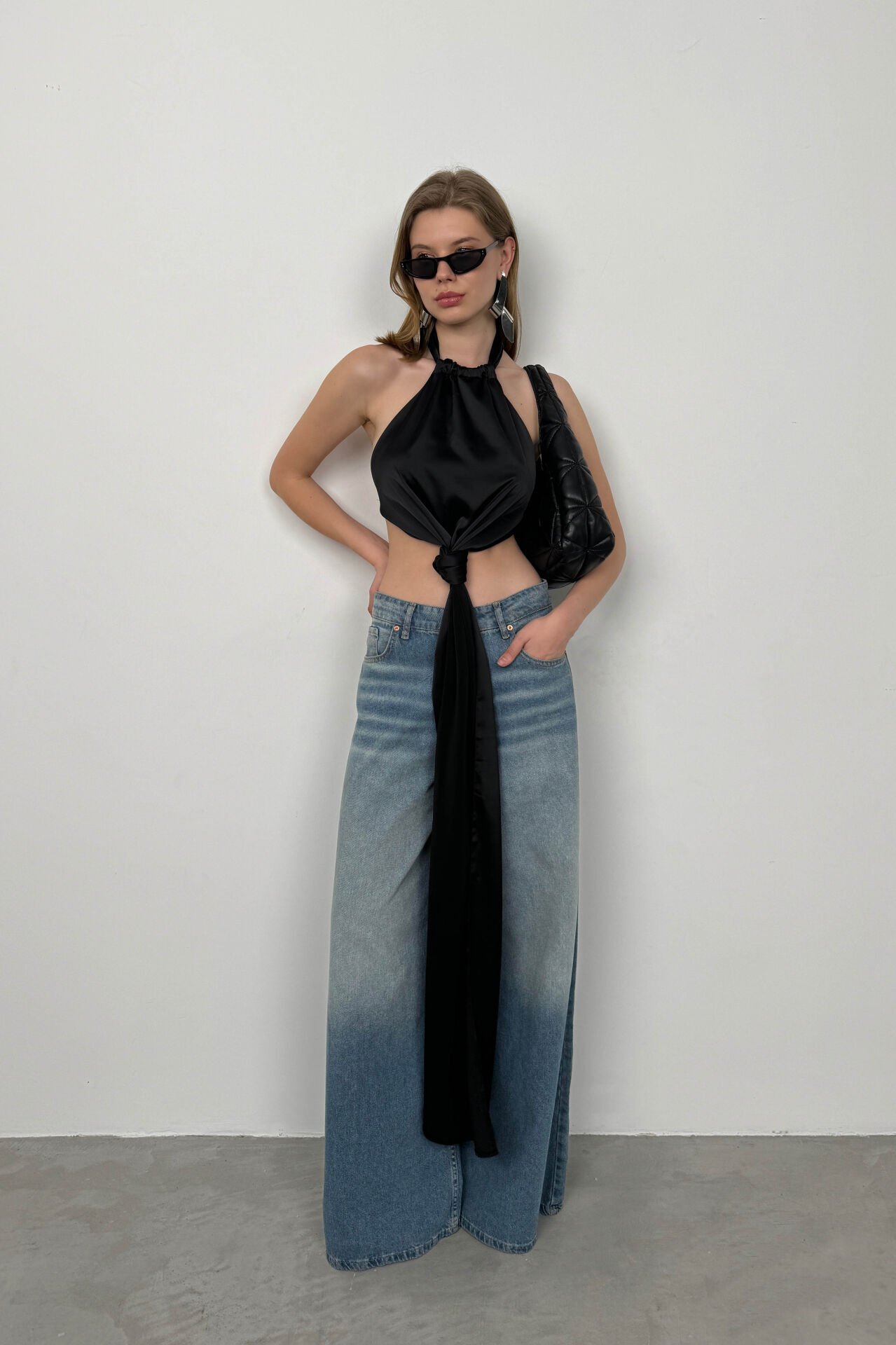 Front Tie Satin Blouse