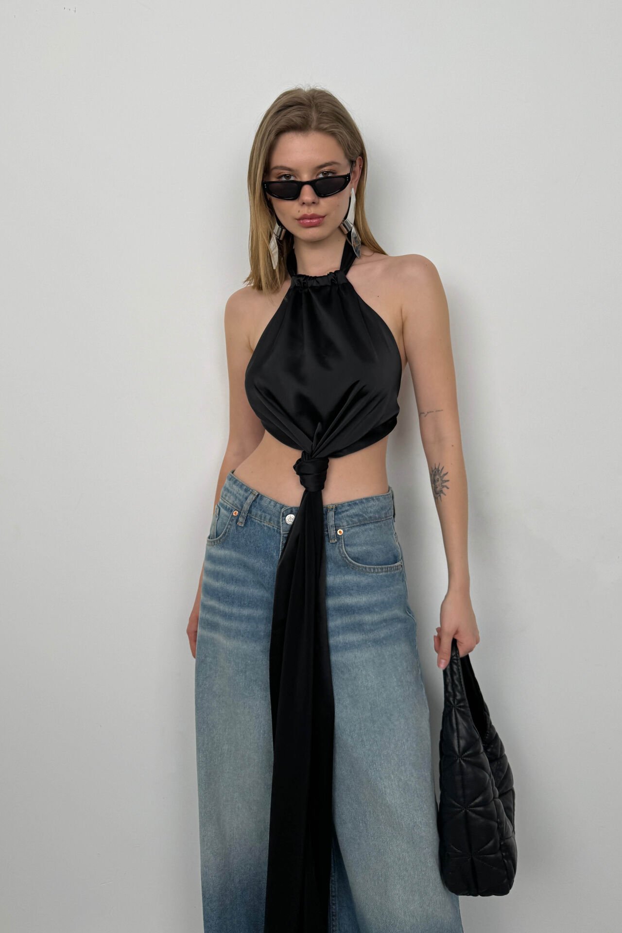 Front Tie Satin Blouse