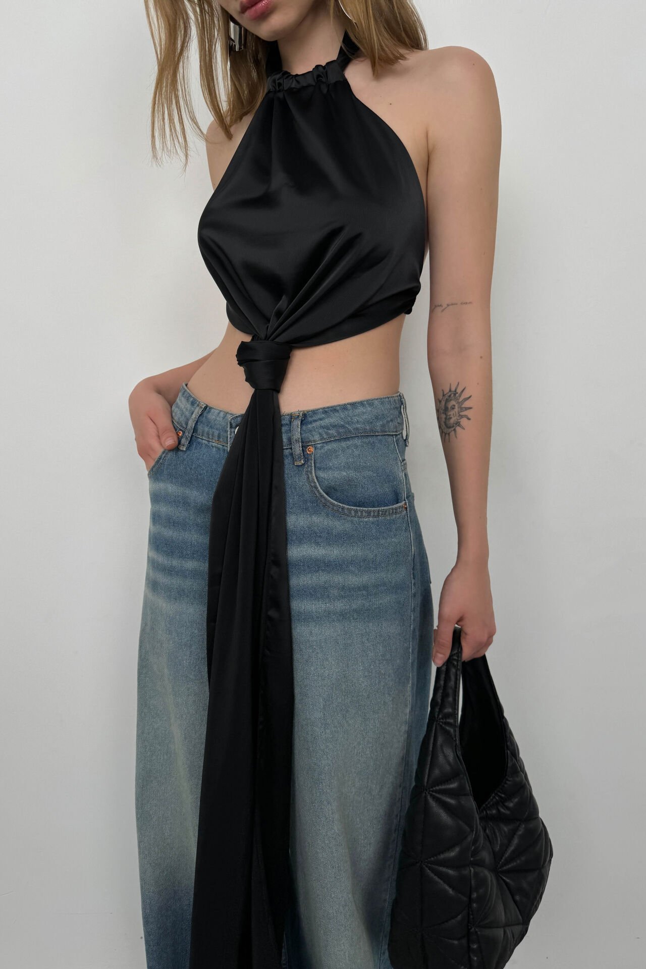 Front Tie Satin Blouse