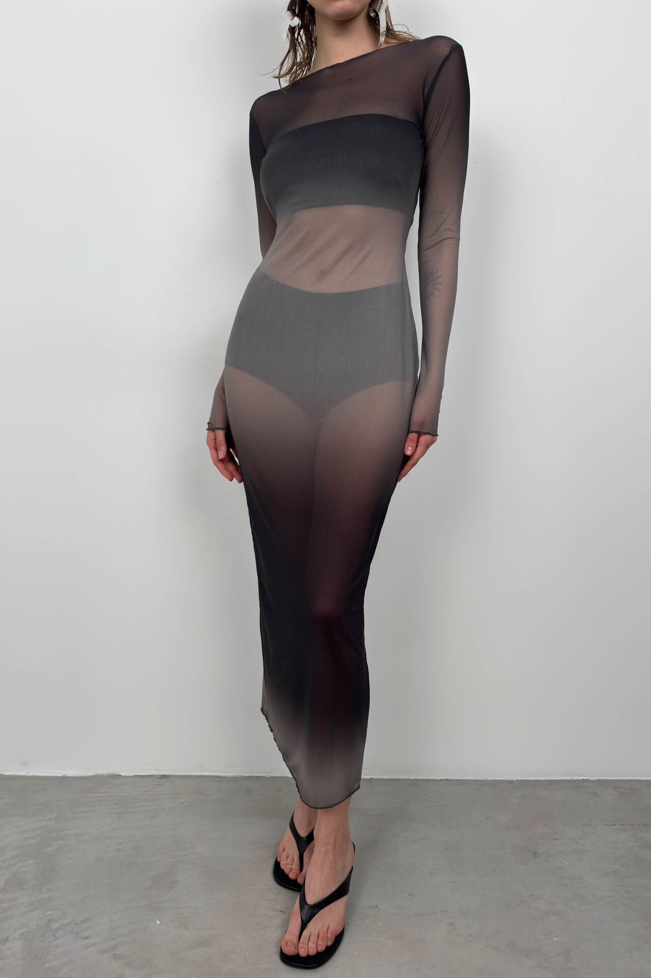 Toptan Baskılı Siyah Maxi Boy Elbise
