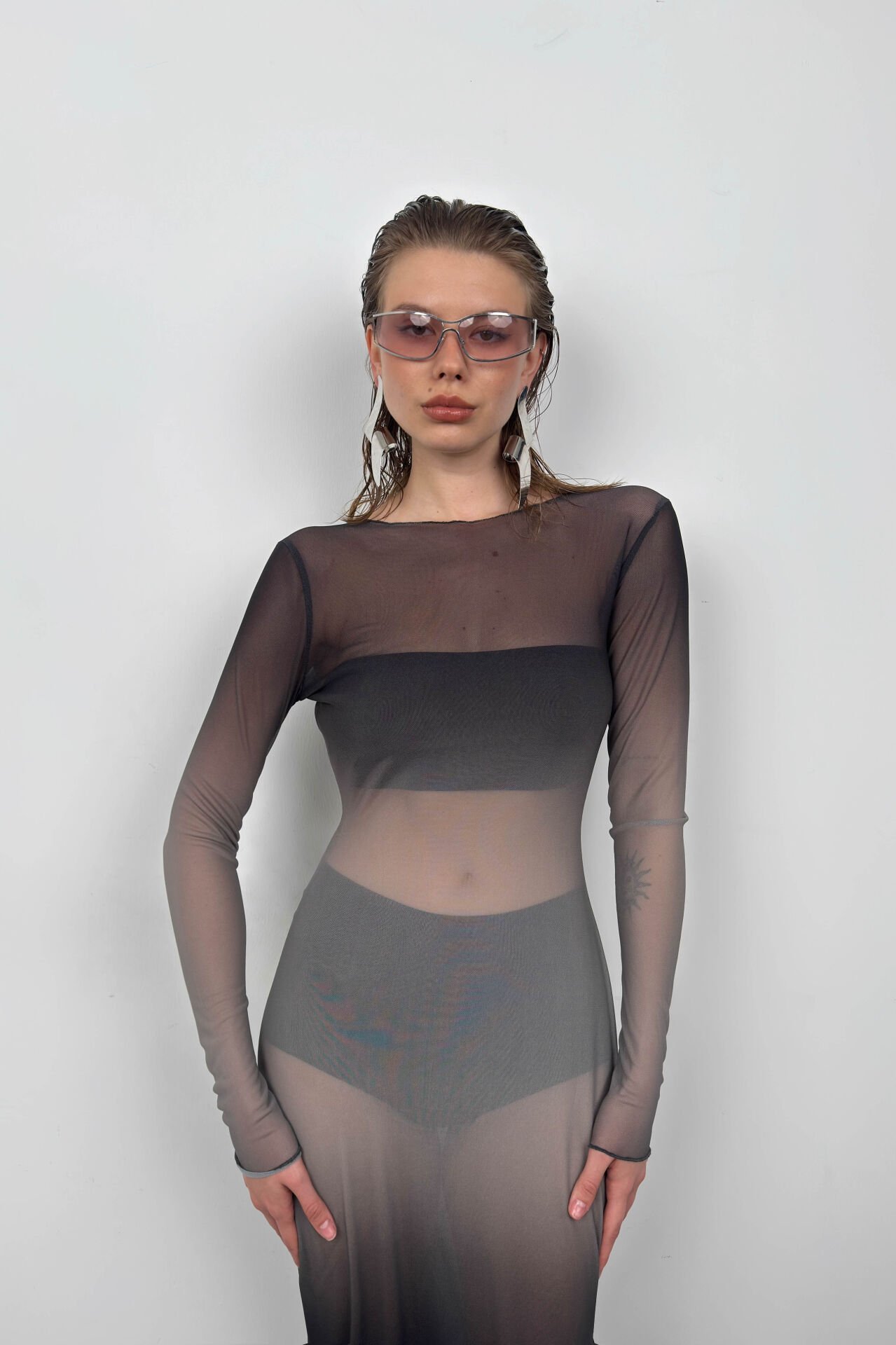Toptan Baskılı Siyah Maxi Boy Elbise