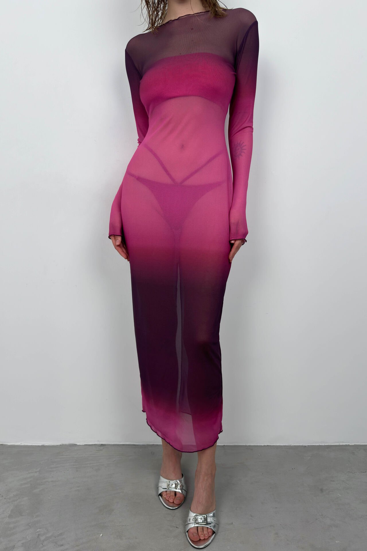 Toptan Baskılı Pembe Maxi Boy Elbise