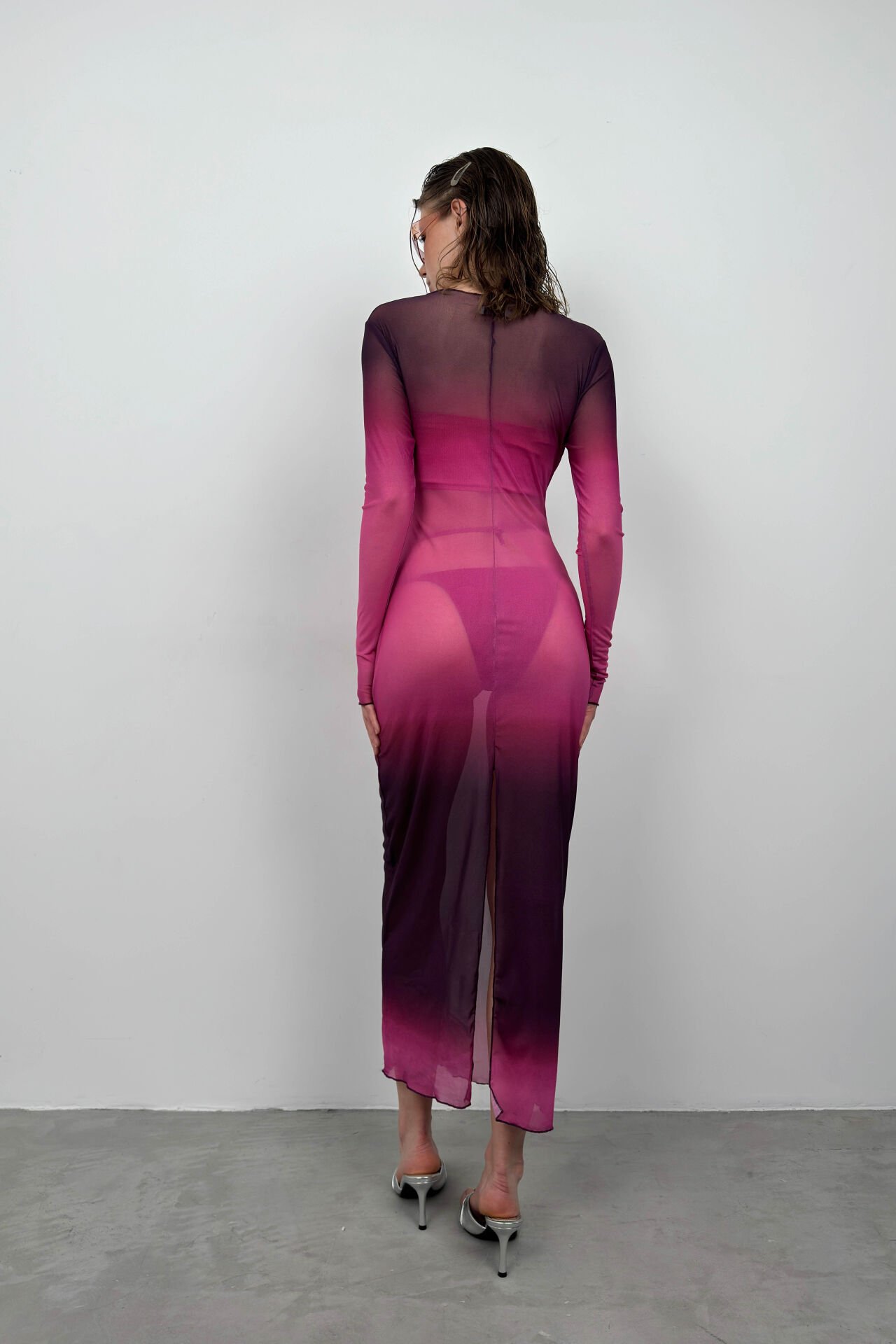 Toptan Baskılı Pembe Maxi Boy Elbise