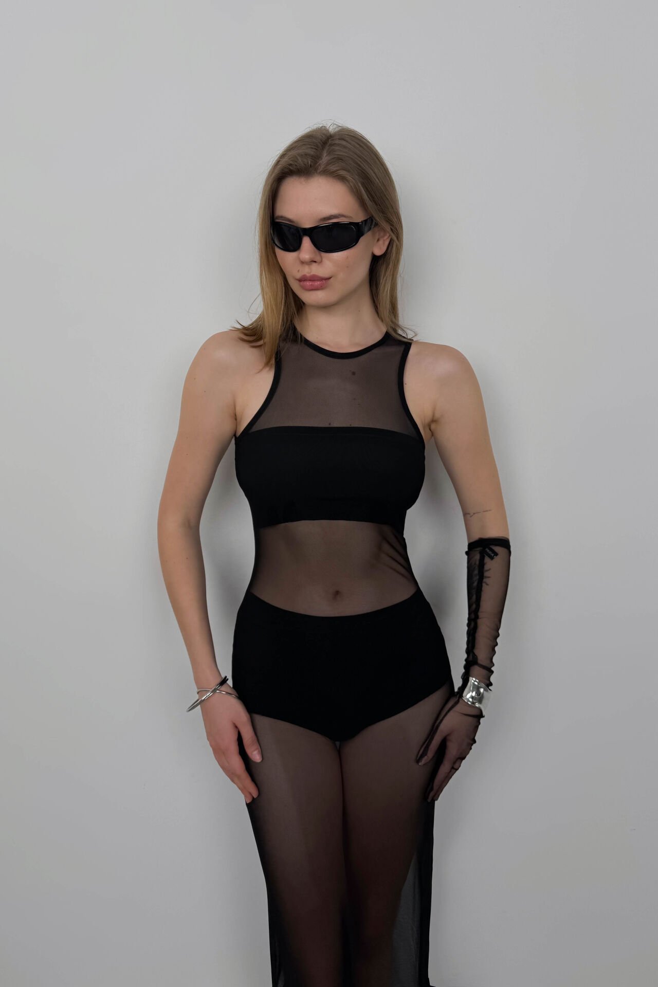 Платье макси из тюля с высоким воротником для пловца