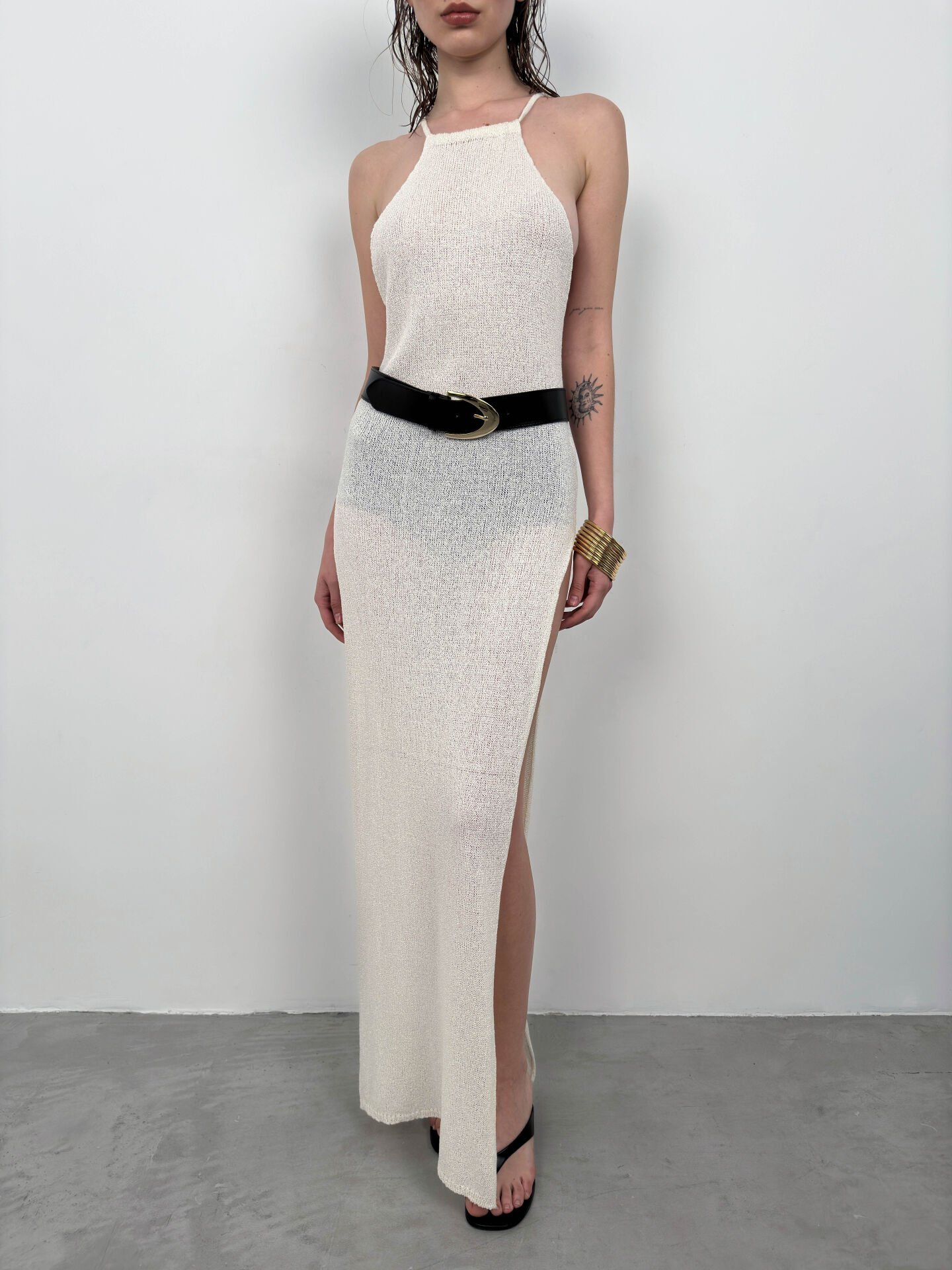 Toptan Çift Yırtmaçlı Dokulu Ekru Maxi Pareo