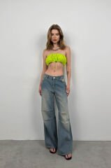 Toptan Lastik Detay Lime Straplez Crop