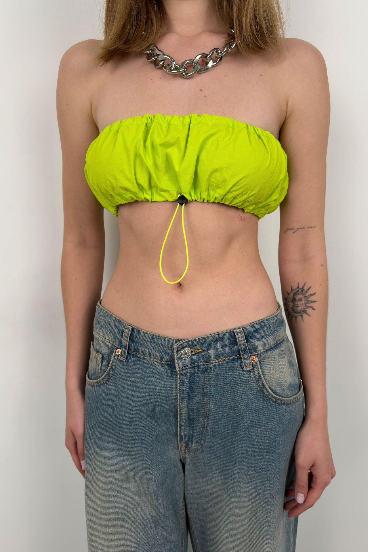 Toptan Lastik Detay Lime Straplez Crop