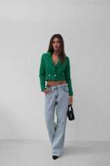 Toptan Tüvit Crop Yeşil Blazer Ceket