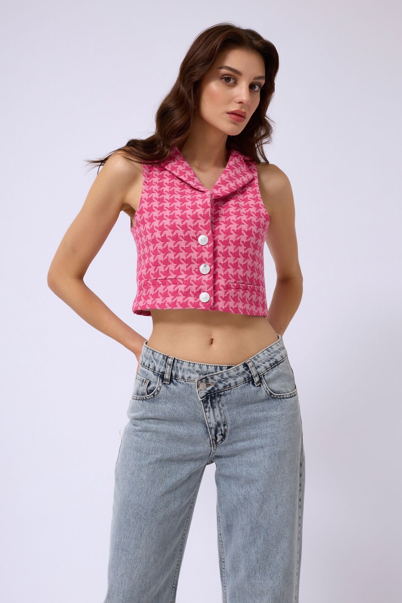 Houndstooth Crop Vest