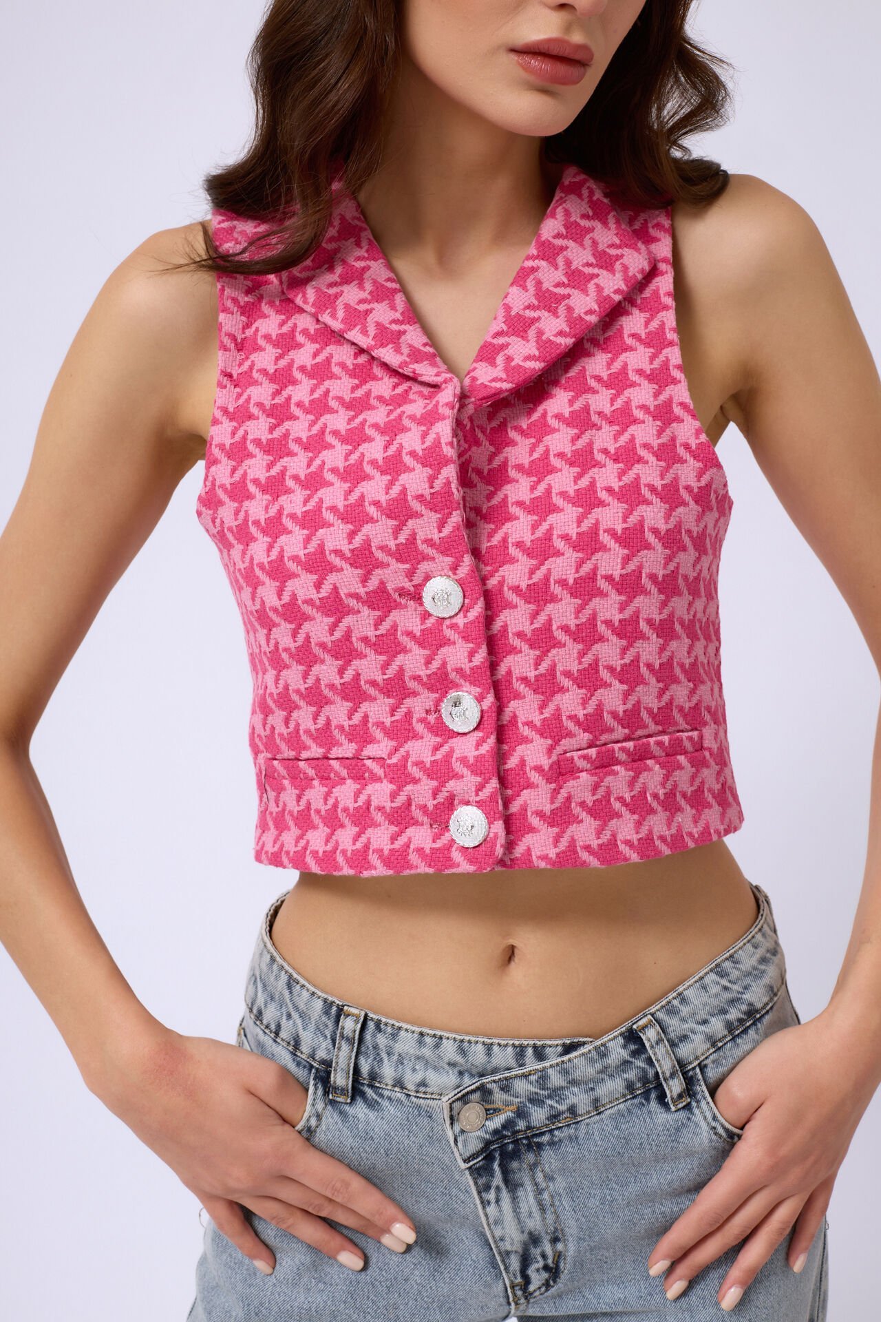 Houndstooth Crop Vest