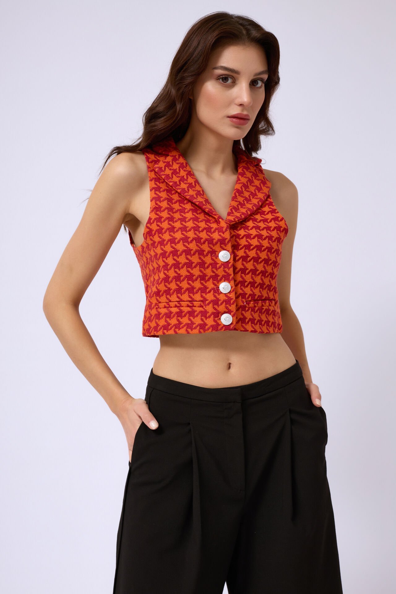 Houndstooth Crop Vest