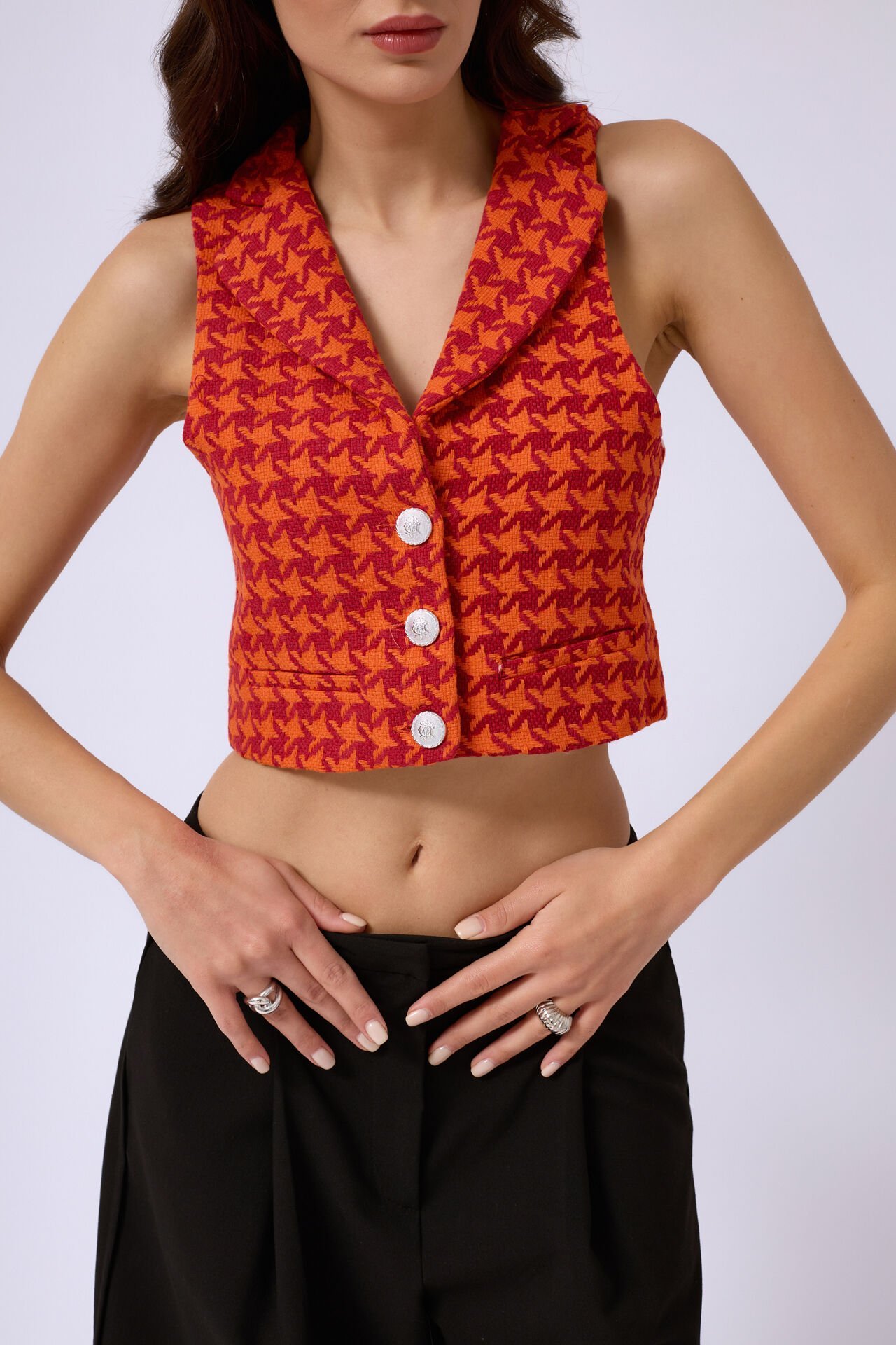 Houndstooth Crop Vest