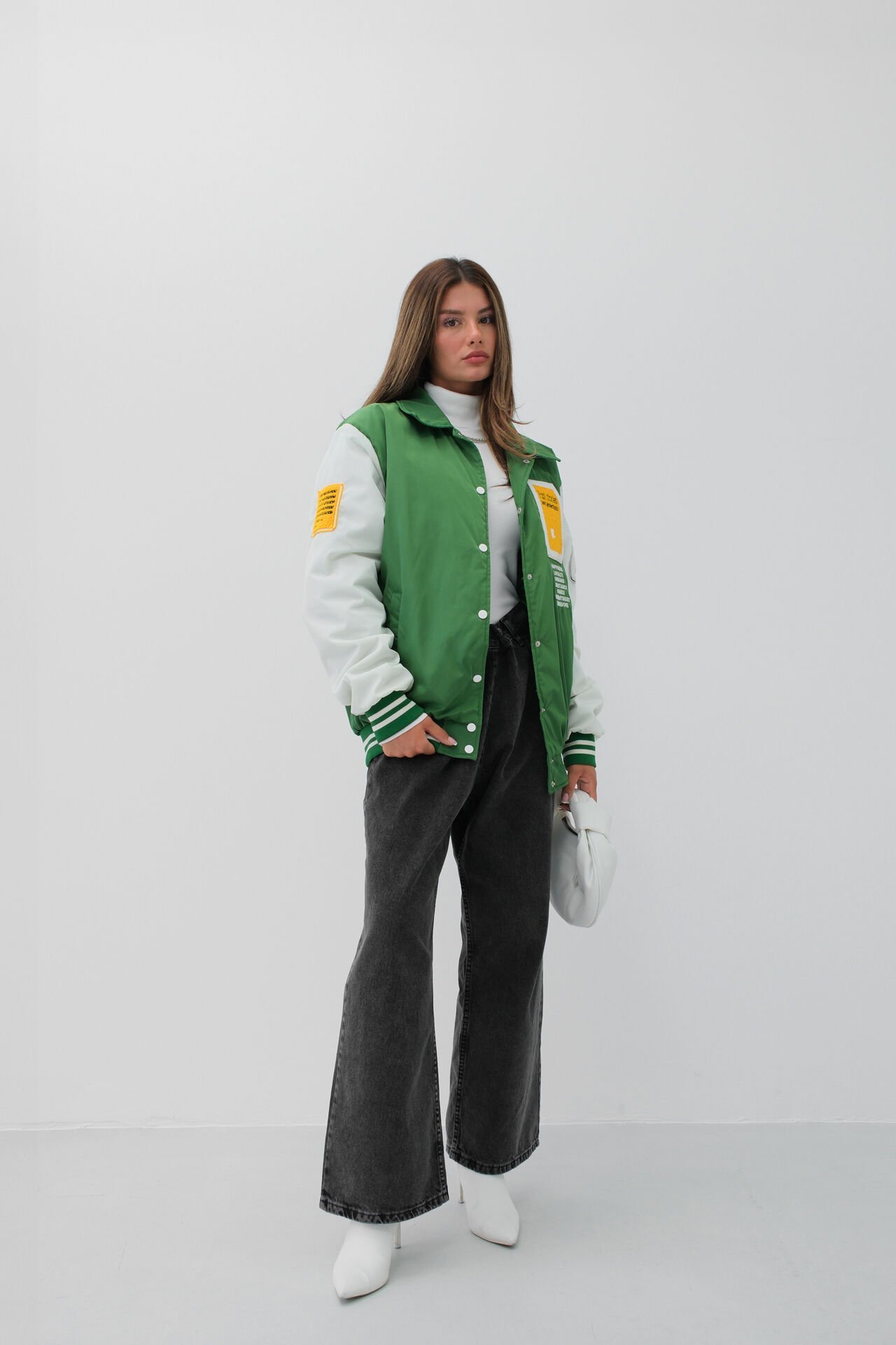 Wholesale Oversize Polo Collar Green College Jacket