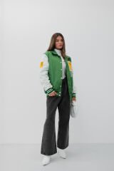 Wholesale Oversize Polo Collar Green College Jacket