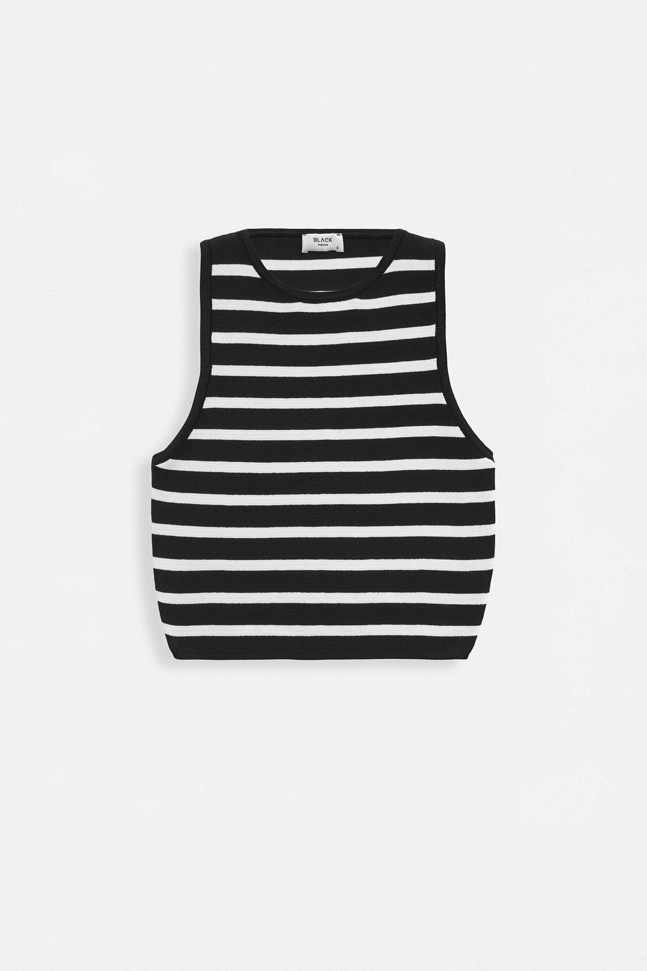 Toptan Halter Yaka Çizgili Siyah-Beyaz Crop