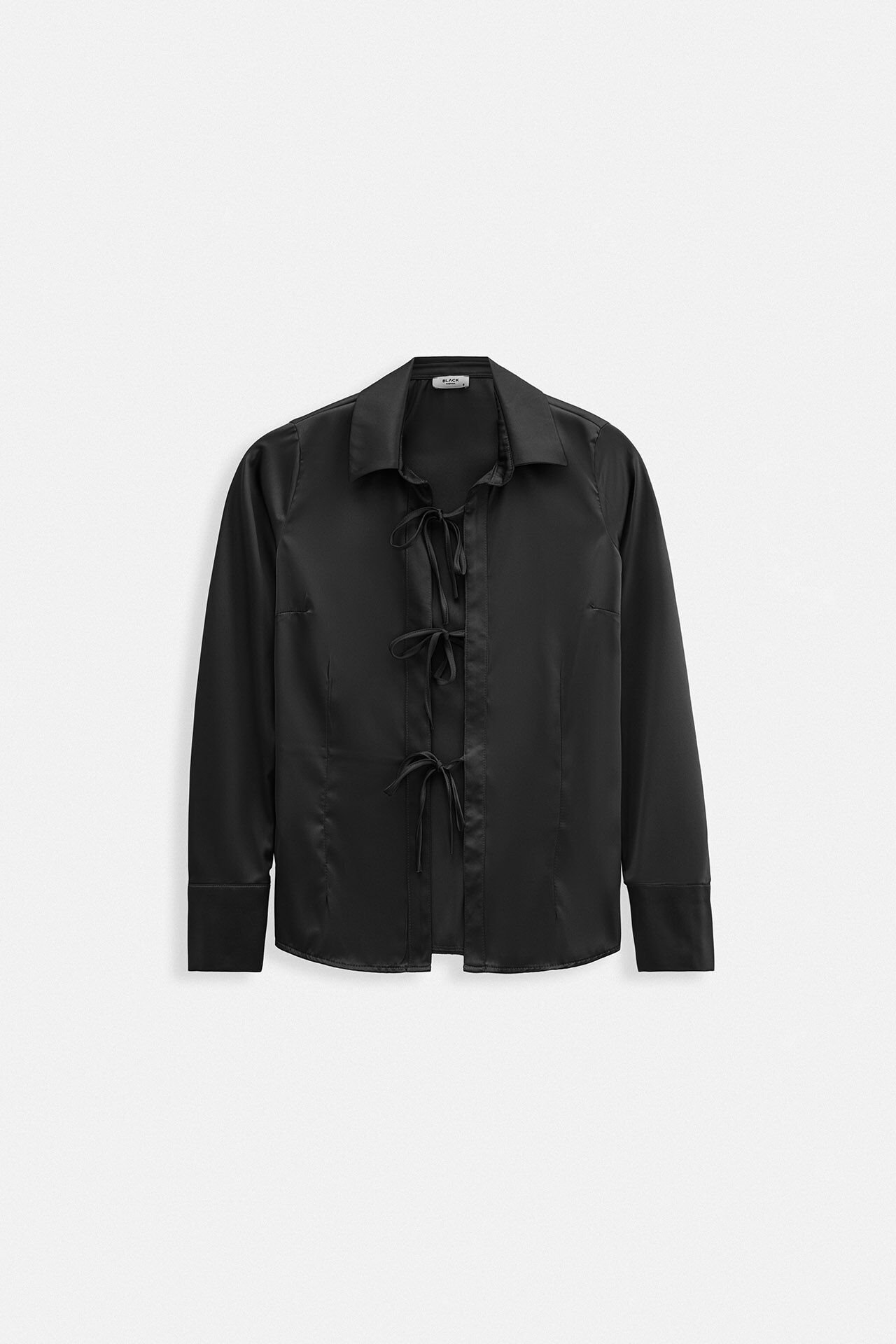Wholesale Tie Detail Satin Black Shirt