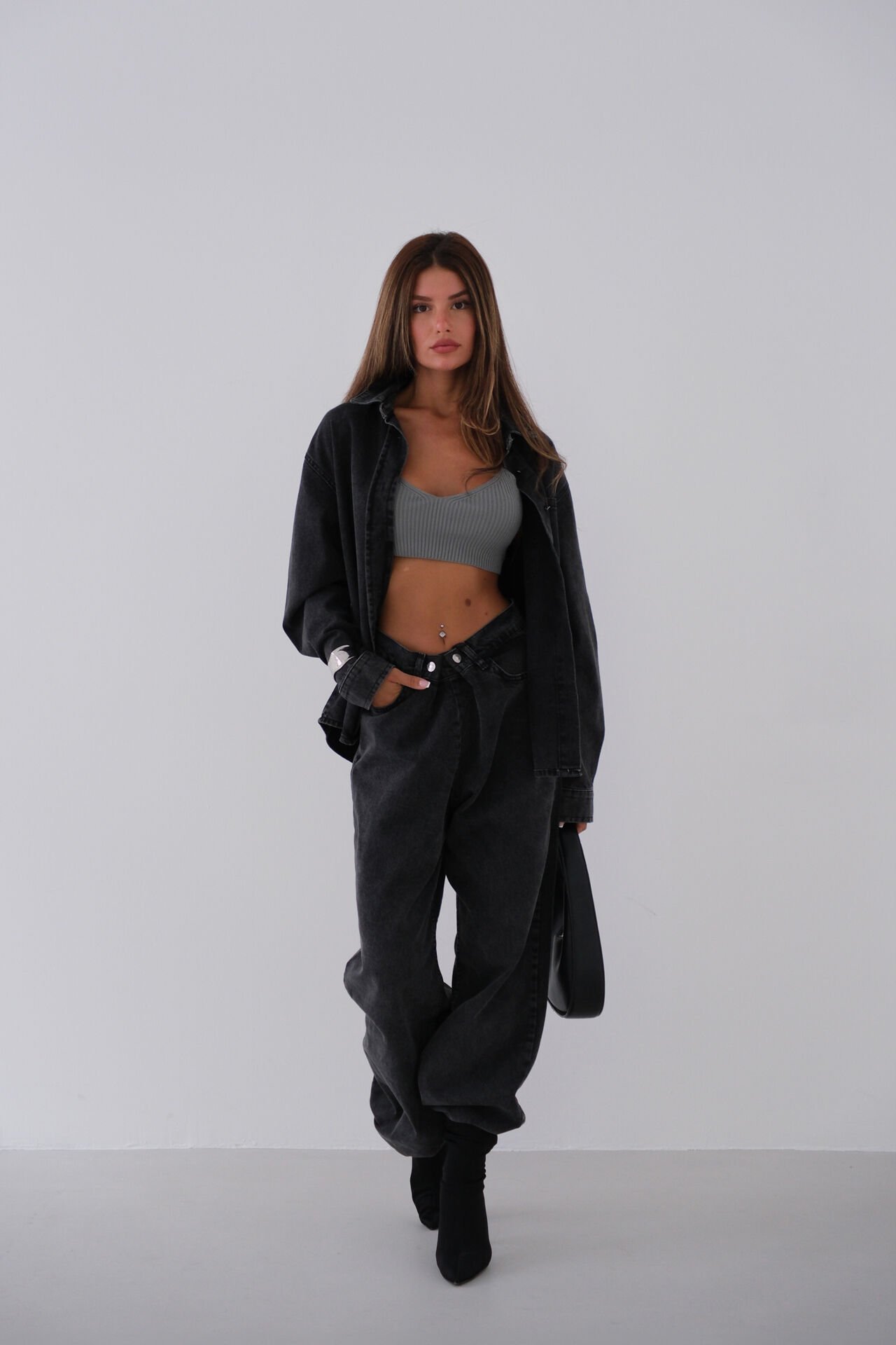 Toptan Oversize Gri Kot Gömlek