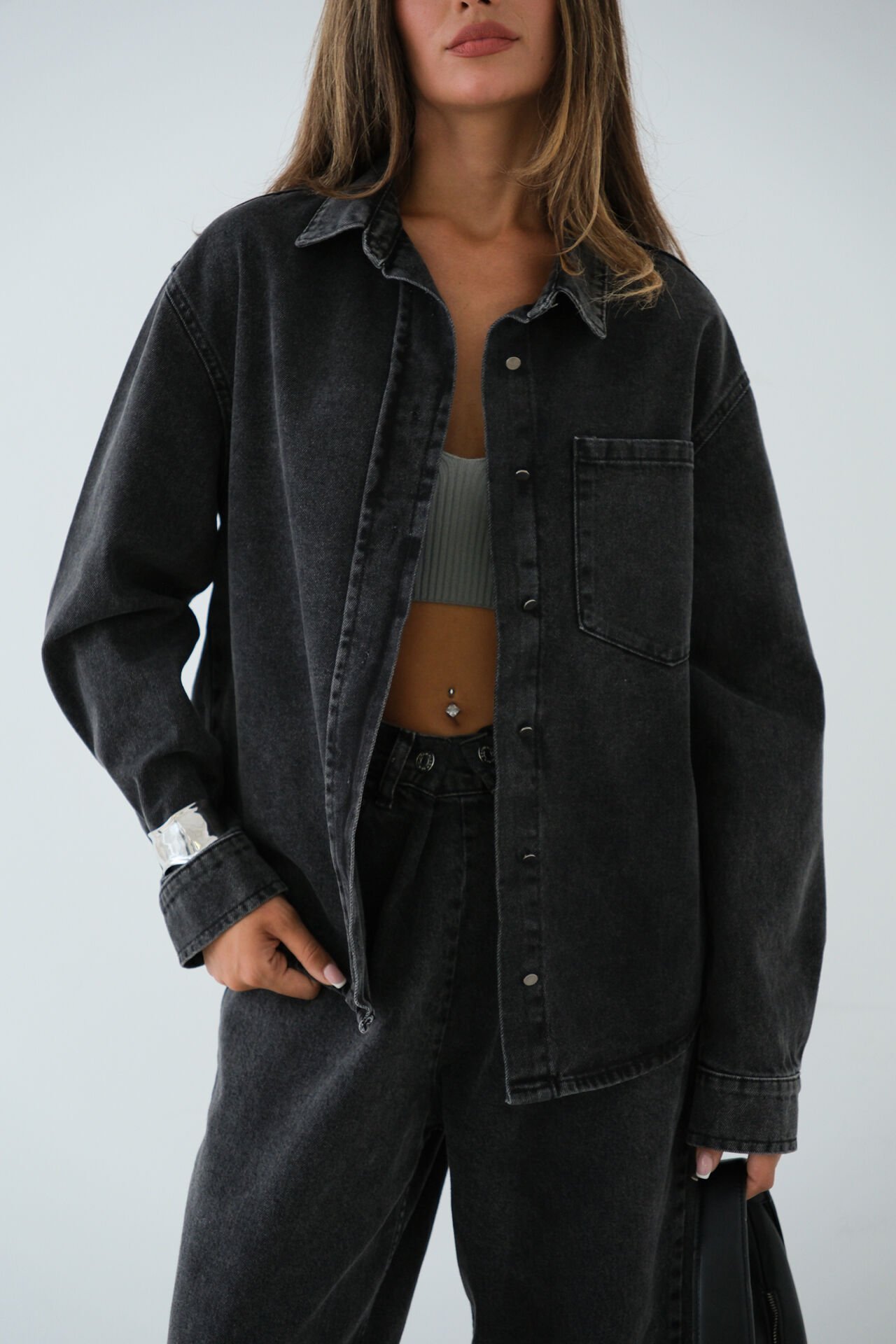 Toptan Oversize Gri Kot Gömlek