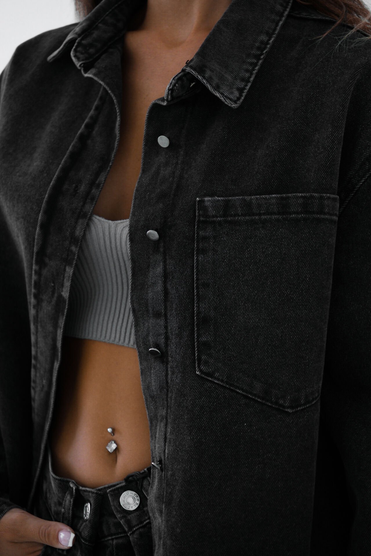 Toptan Oversize Gri Kot Gömlek