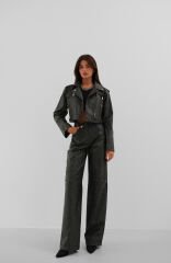 Wholesale Distressed Gray Crop Leather Jacket