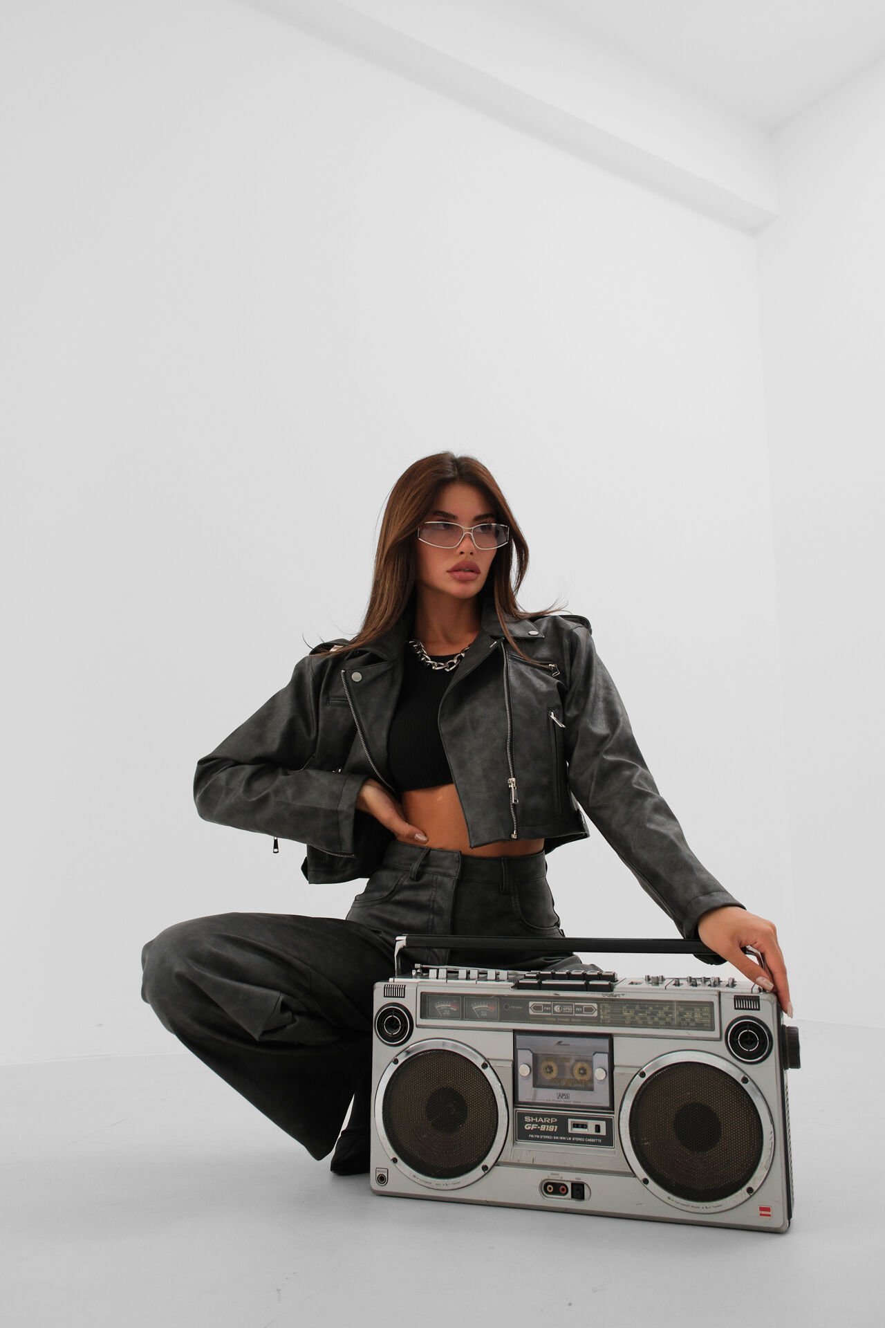 Wholesale Distressed Gray Crop Leather Jacket