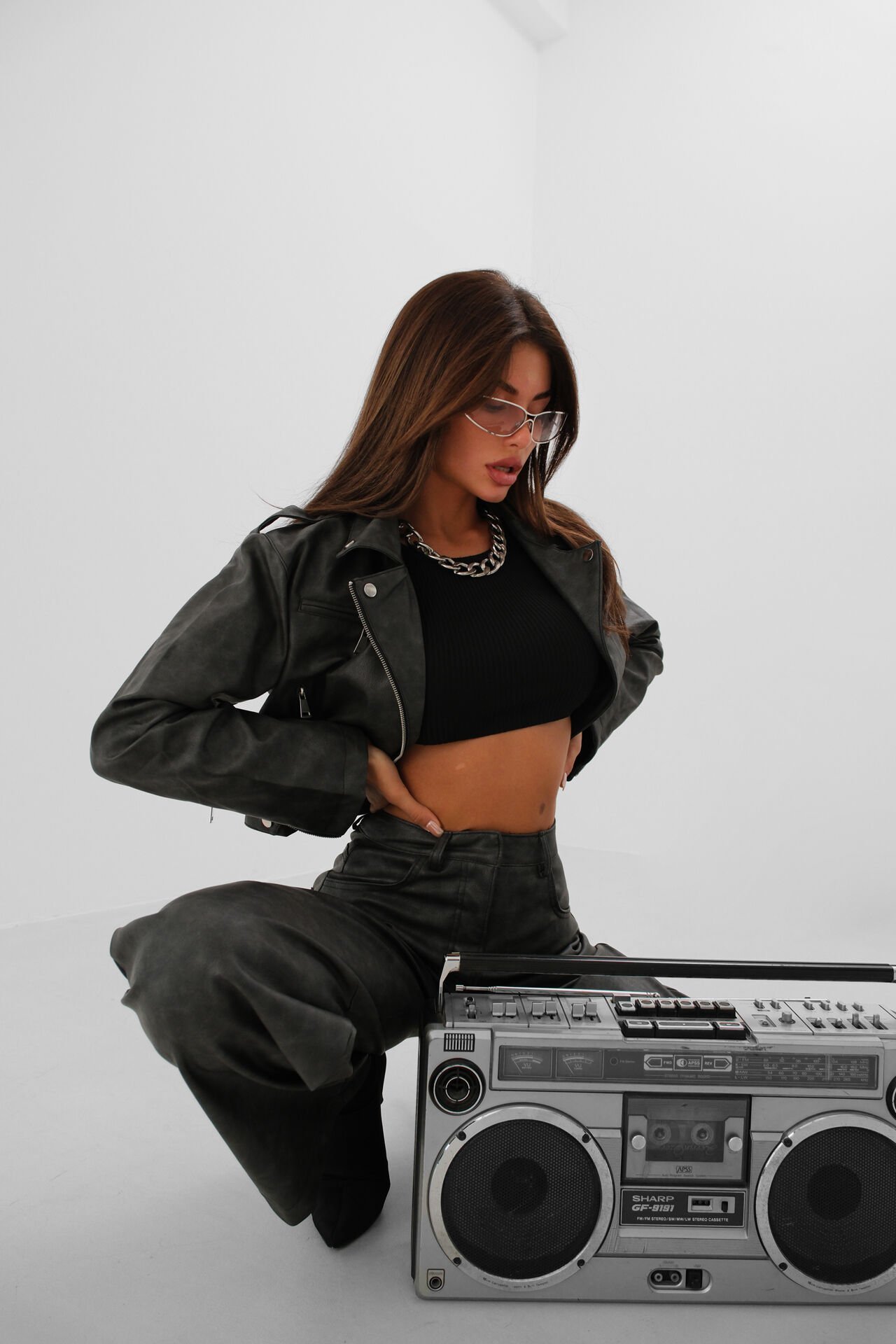 Wholesale Distressed Gray Crop Leather Jacket