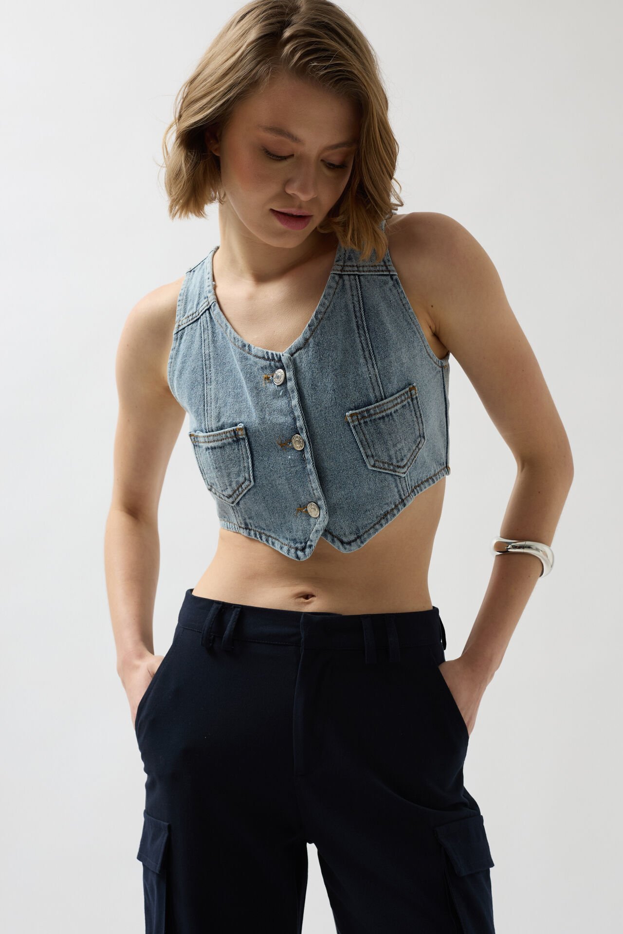 Wholesale Denim Pocket Light Blue Vest