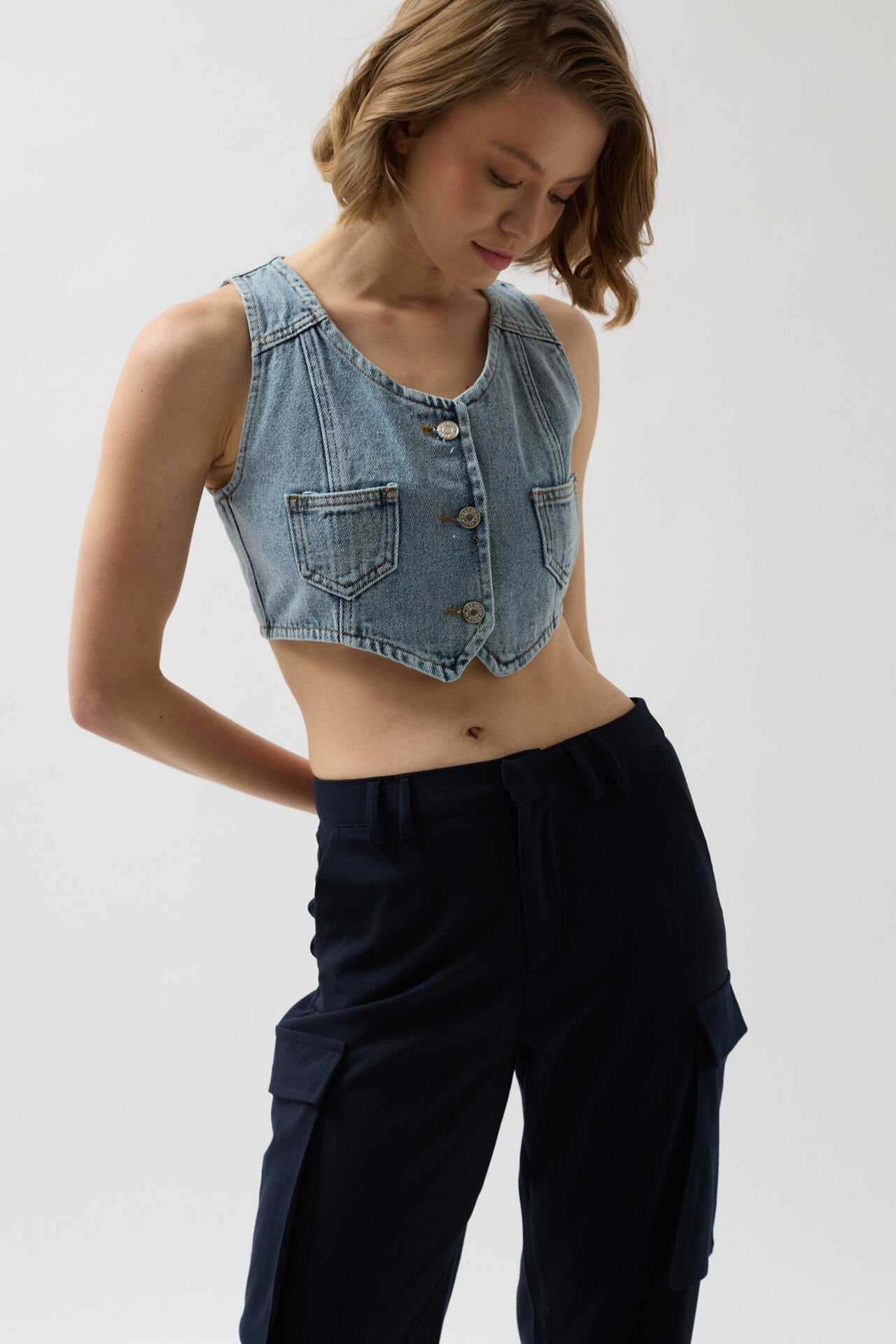 Wholesale Denim Pocket Light Blue Vest