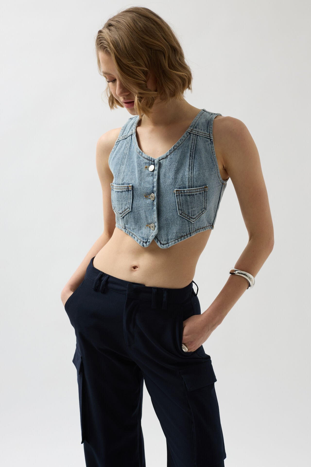 Wholesale Denim Pocket Light Blue Vest