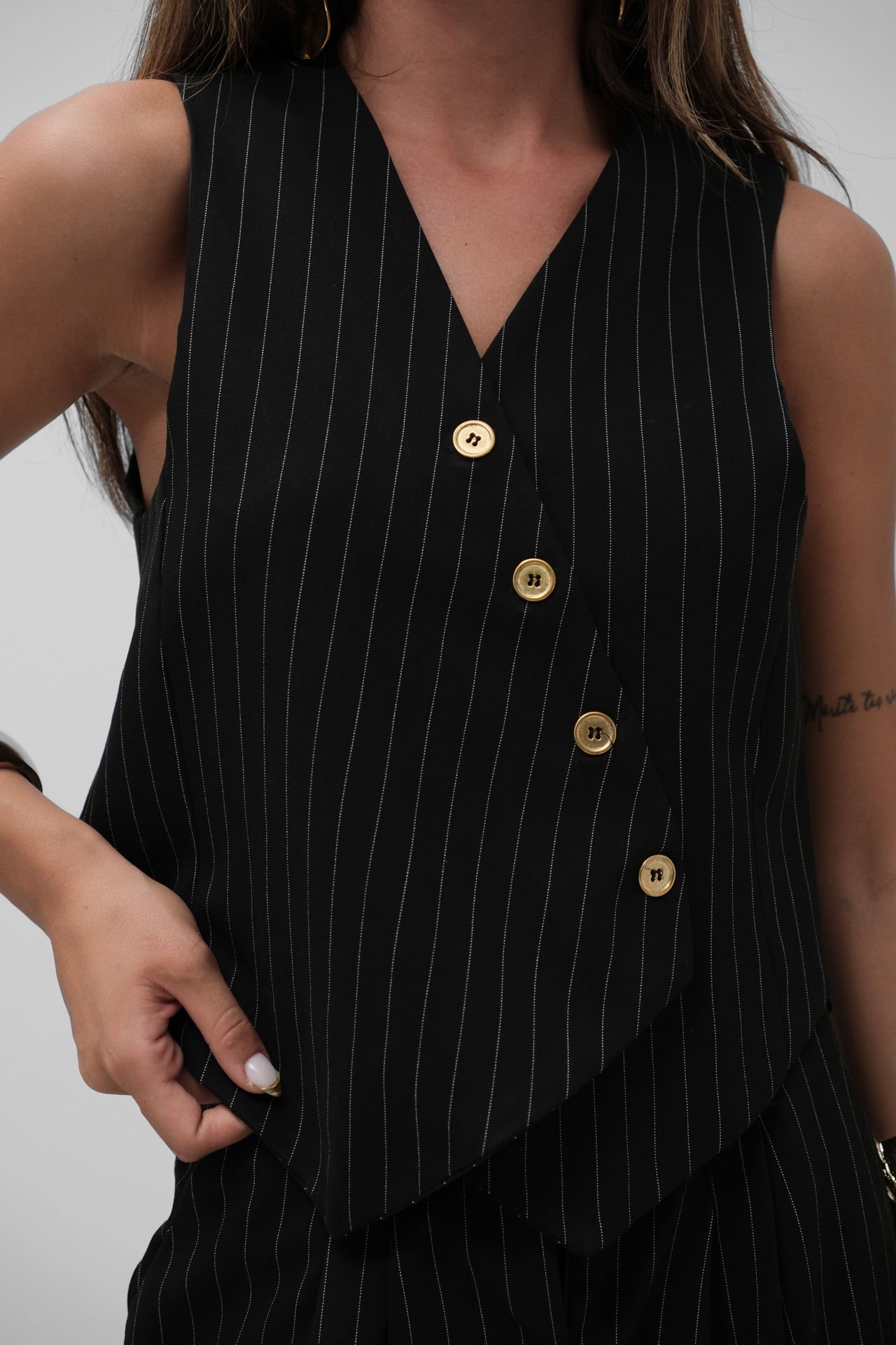 Wholesale V Neck Striped Gray Double Breasted Vest