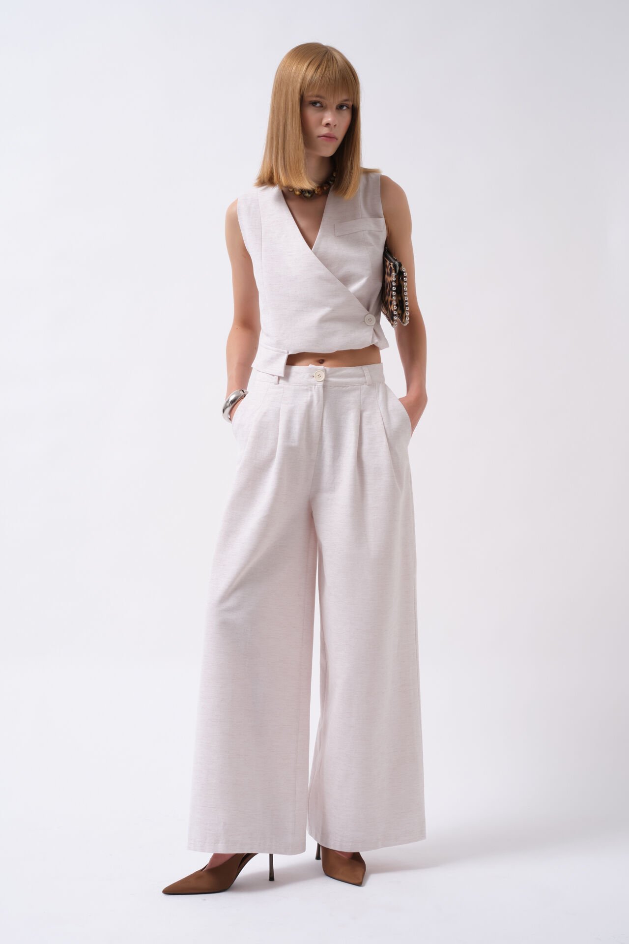 Wholesale Pleated Wide Leg Gray Trousers