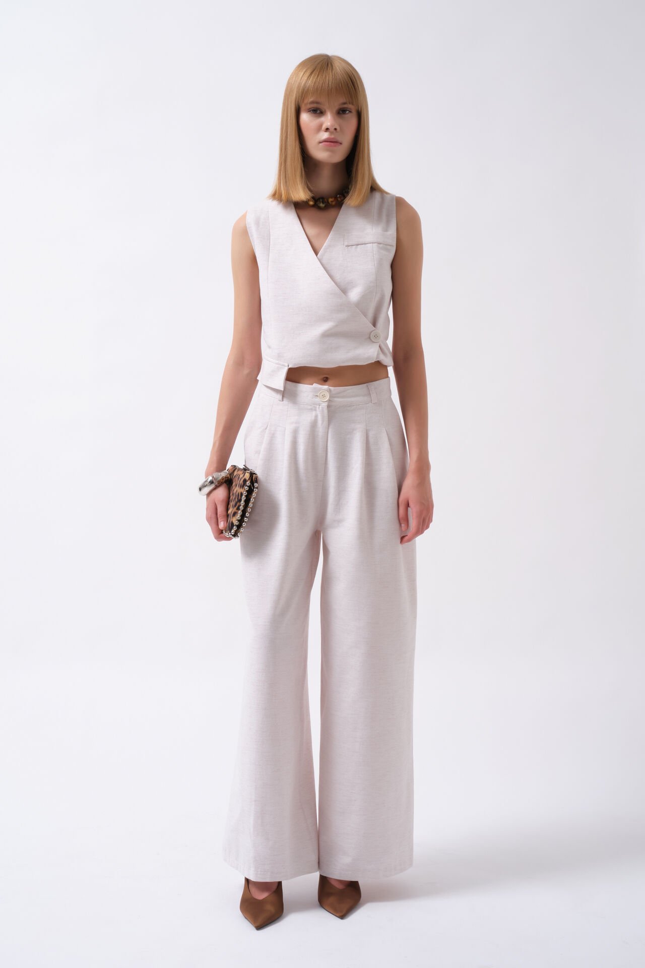 Wholesale Pleated Wide Leg Gray Trousers