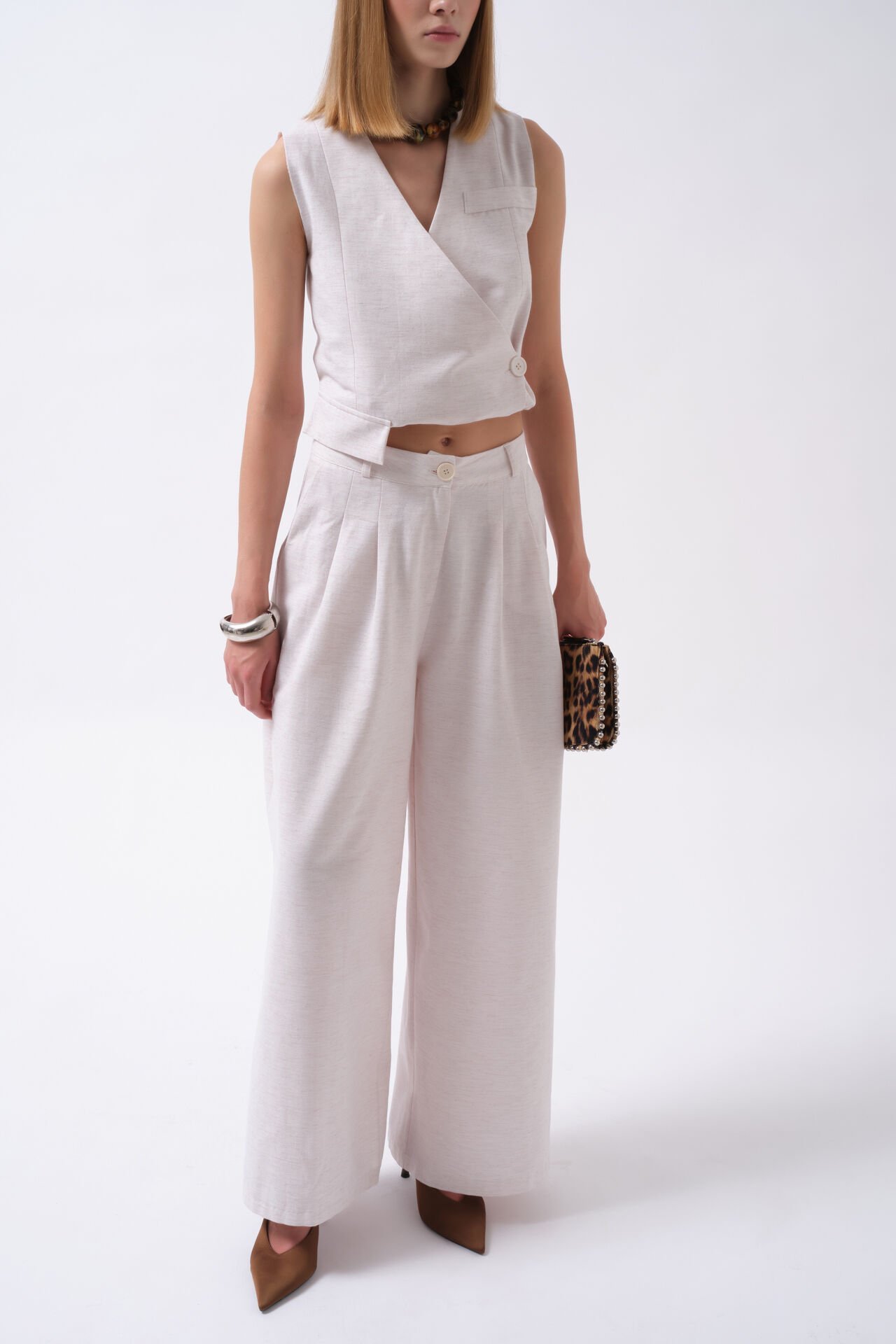 Wholesale Pleated Wide Leg Gray Trousers