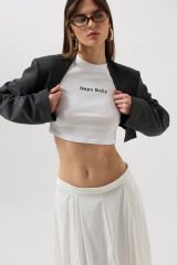 Toptan Göğüs Bra Detay Koyu Gri Crop Ceket