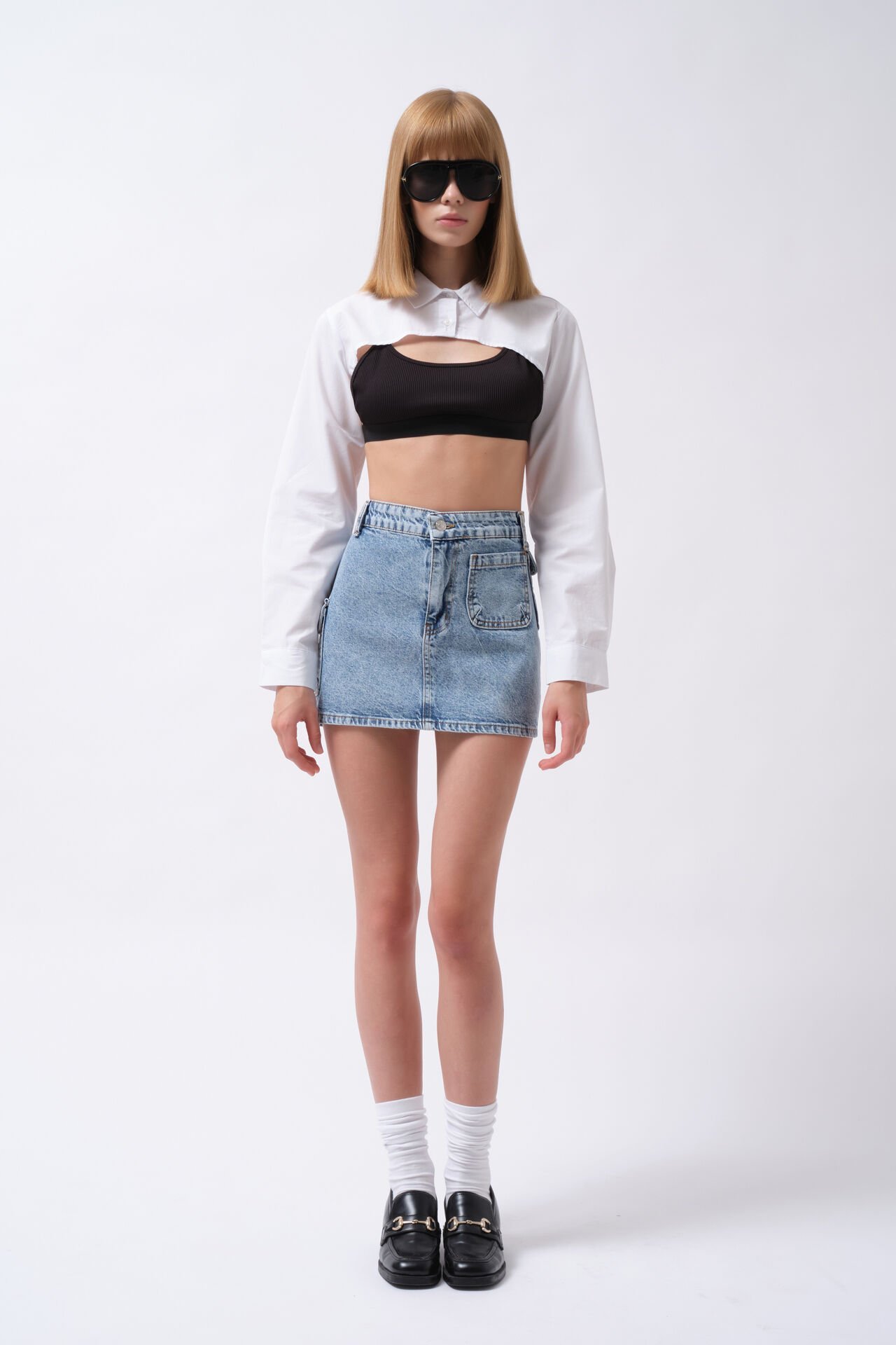 Wholesale Pocket Detail Denim Mini Blue Skirt