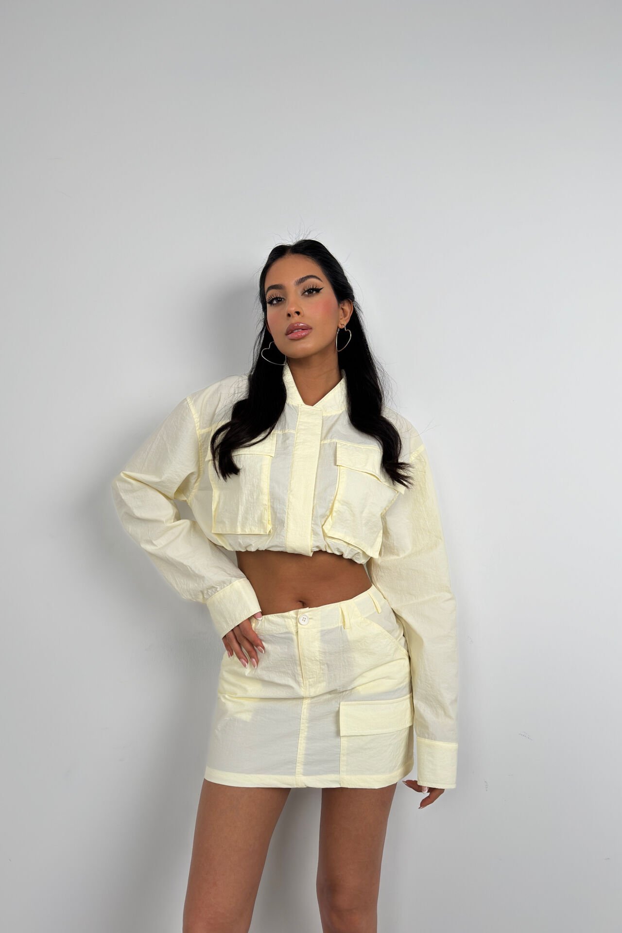 Wholesale Pocket Detail Parachute Ecru Crop Jacket