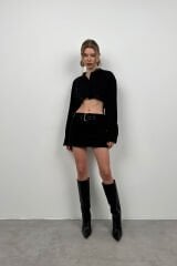 Wholesale Button Detail Black Crop Jacket