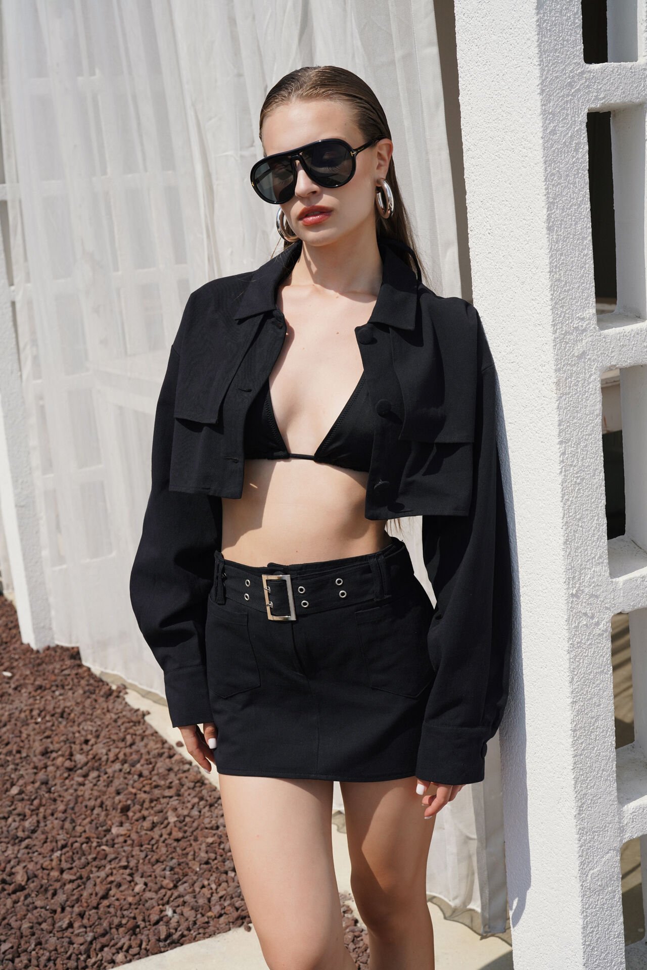Wholesale Button Detail Black Crop Jacket