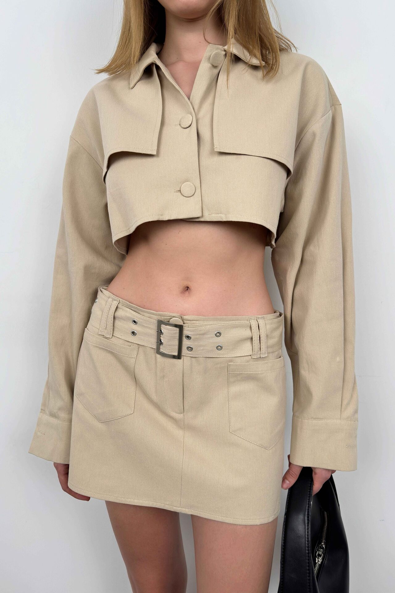Wholesale Button Detail Beige Crop Jacket