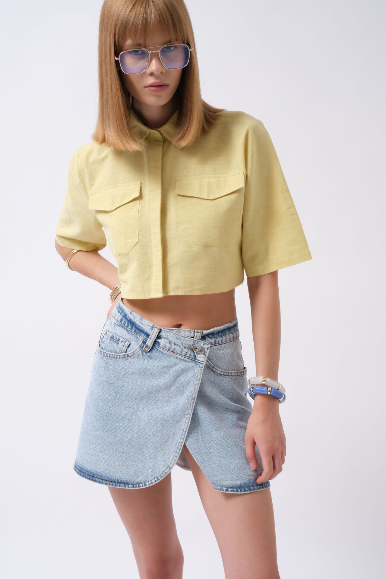 Wholesale Wrap Denim Mini Light Blue Skirt