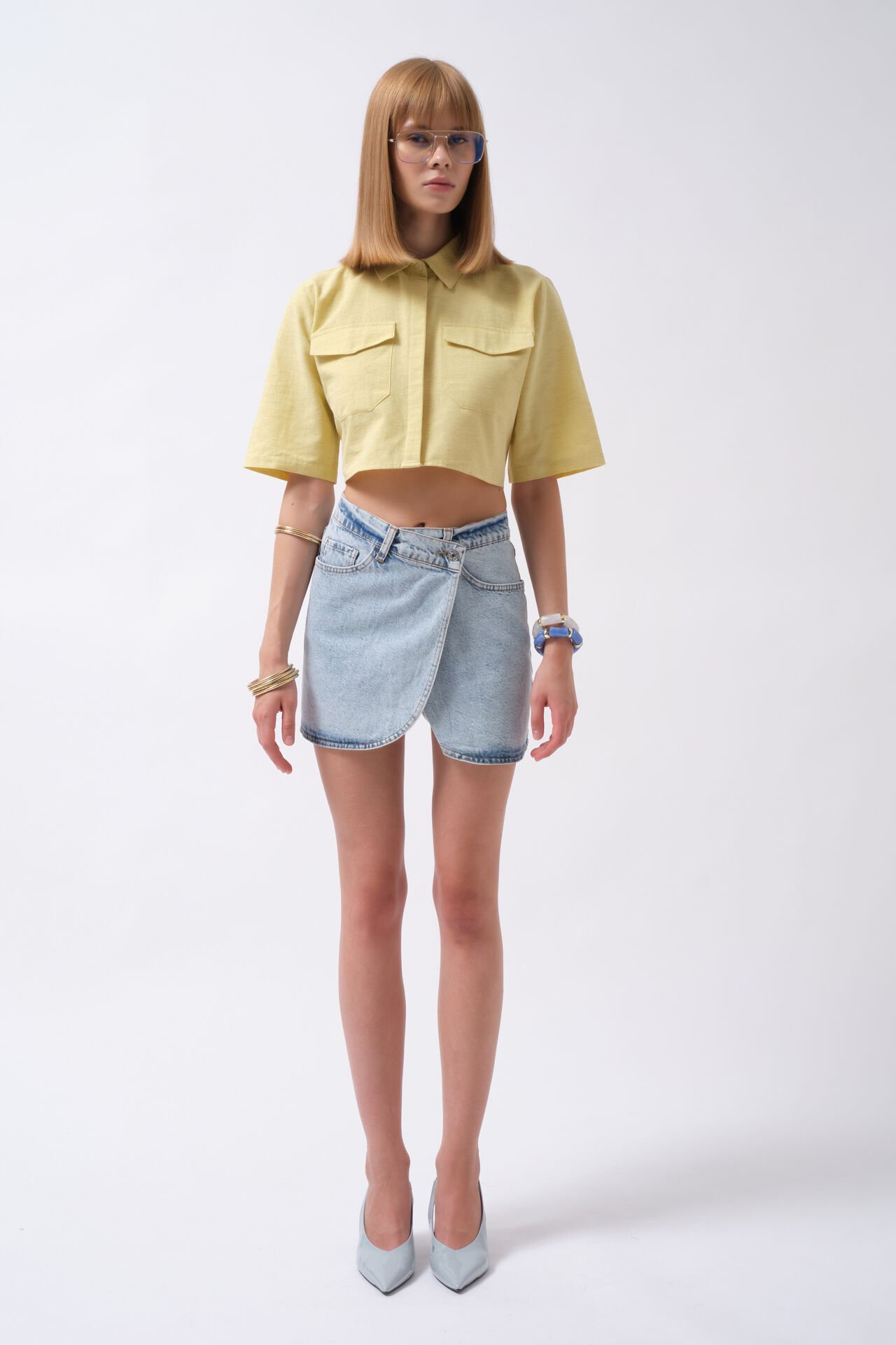 Wholesale Wrap Denim Mini Light Blue Skirt