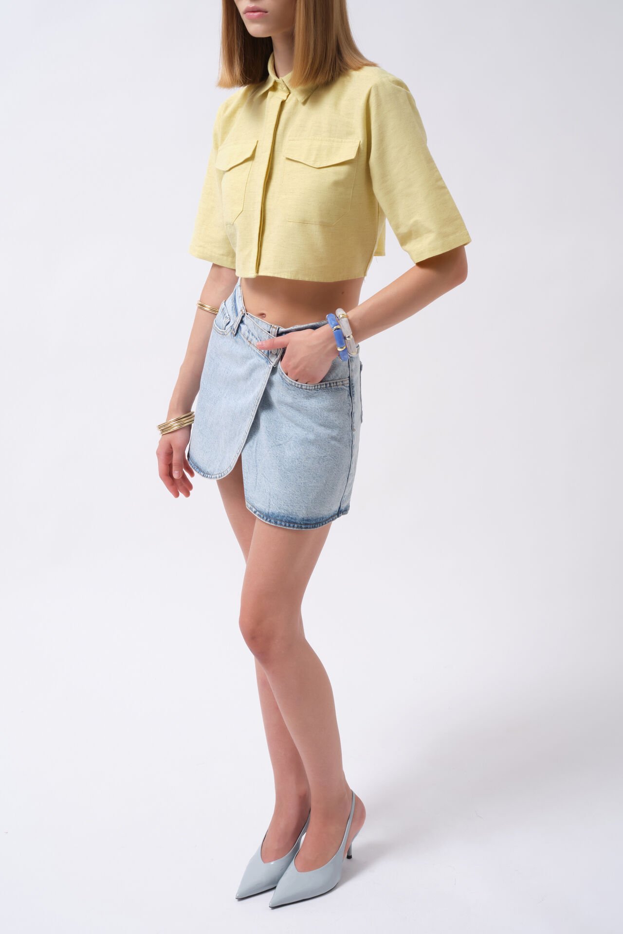 Wholesale Wrap Denim Mini Light Blue Skirt