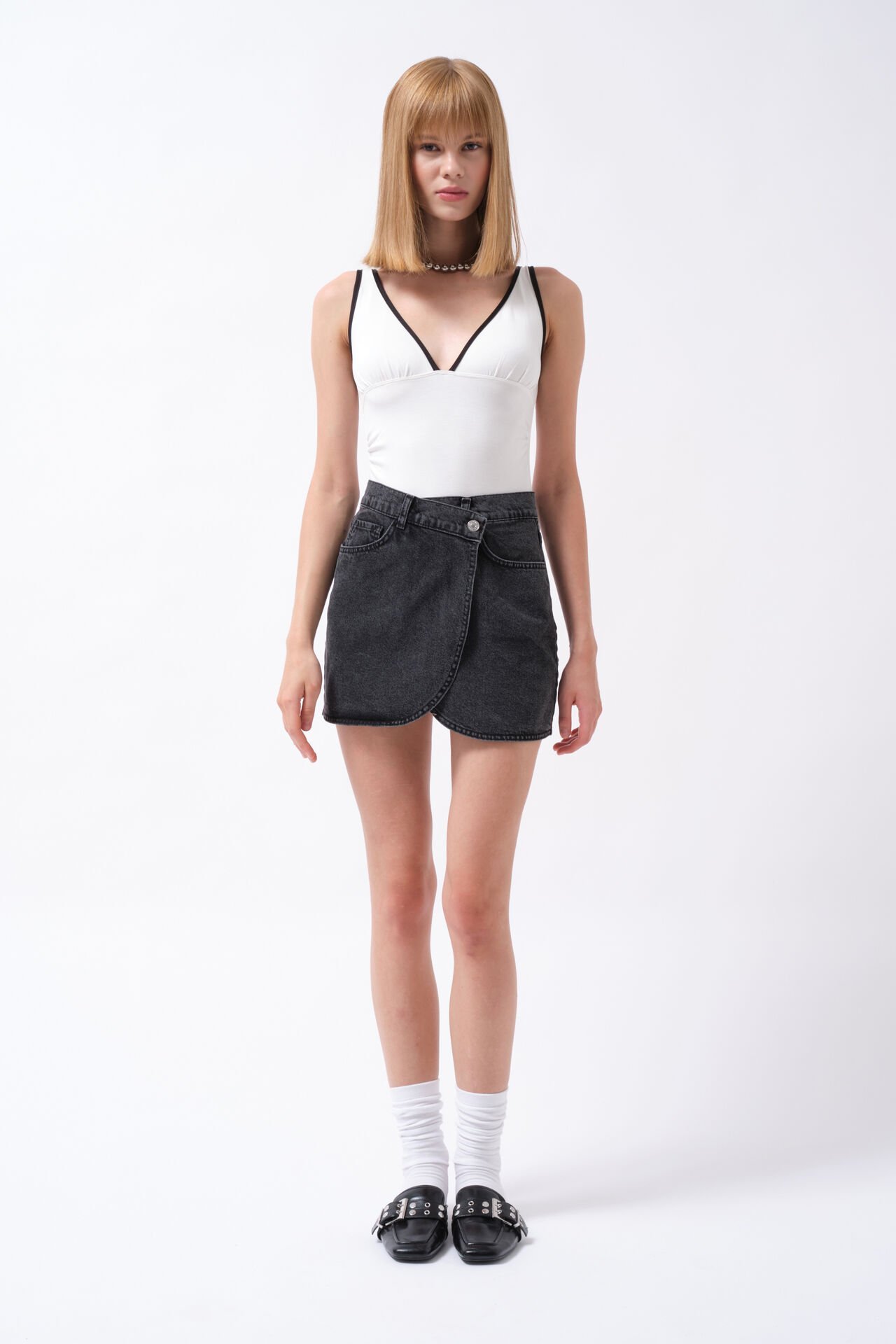 Wholesale Wrap Denim Mini Black Skirt