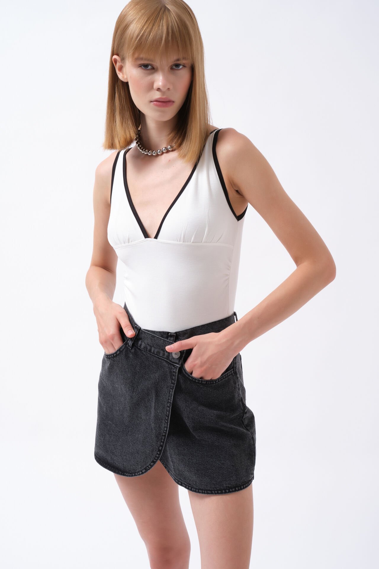 Wholesale Wrap Denim Mini Black Skirt