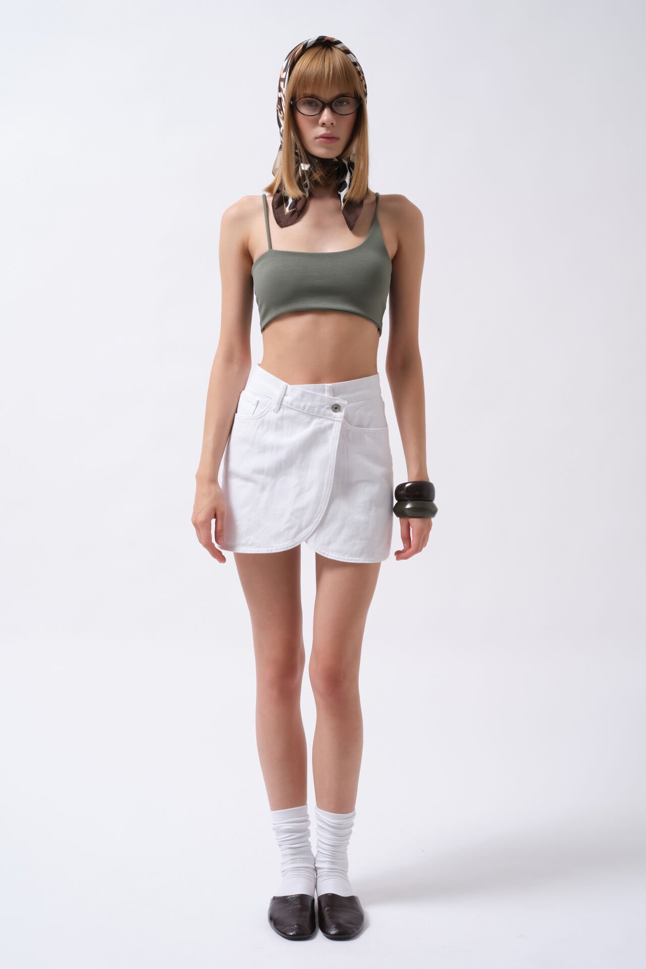 Wholesale Wrapped Denim Mini White Skirt
