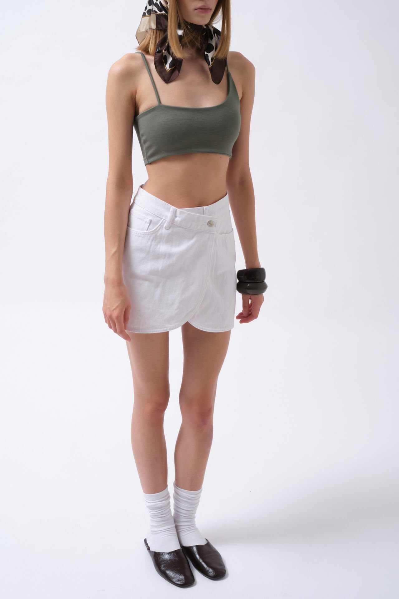 Wholesale Wrapped Denim Mini White Skirt