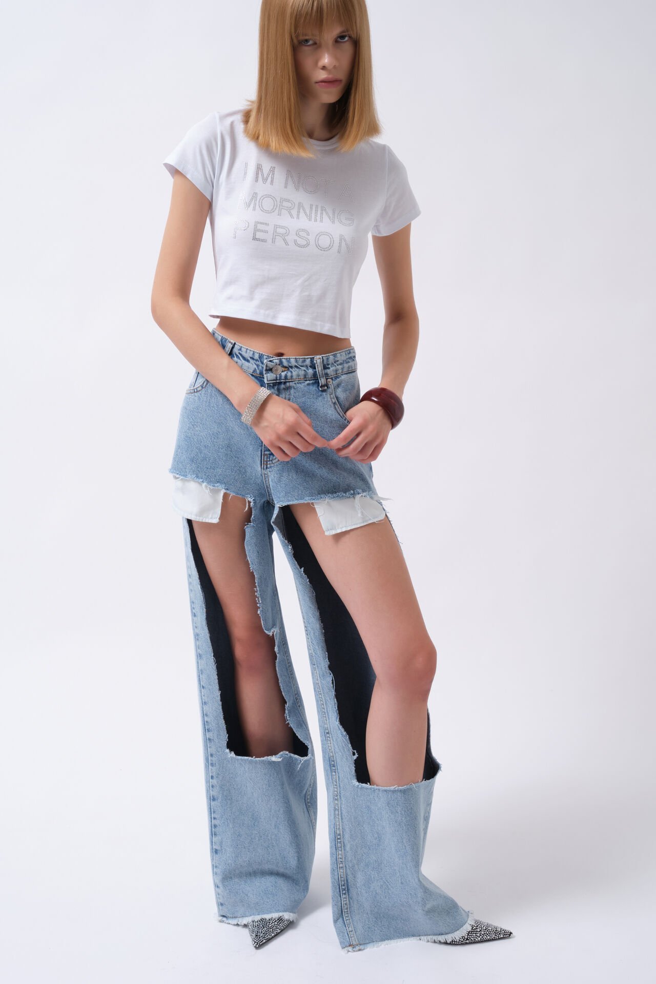 Toptan Lazer Kesim Yüksek Bel Mavi Jean