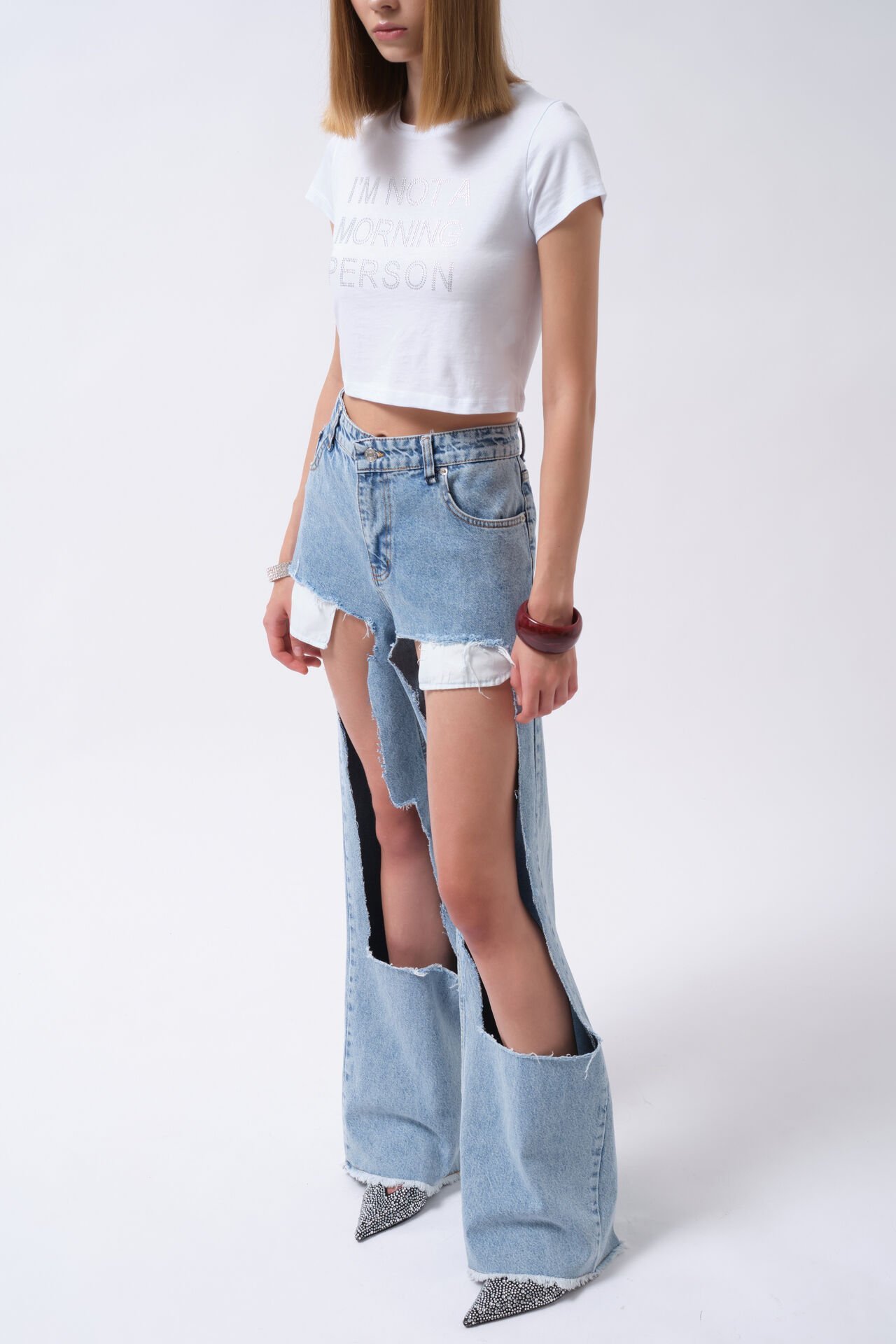 Toptan Lazer Kesim Yüksek Bel Mavi Jean