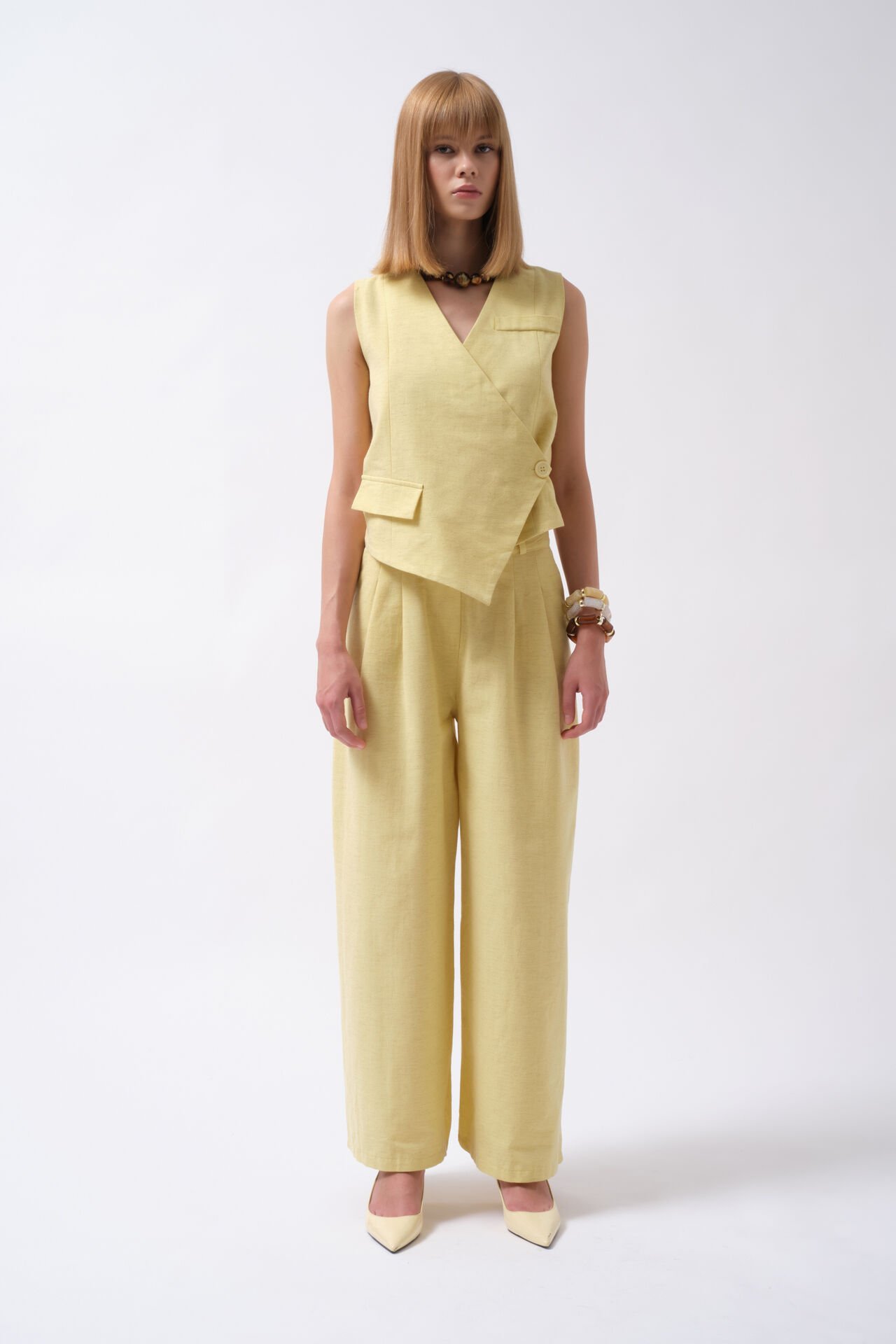 Wholesale Side Button Asymmetrical Yellow Vest